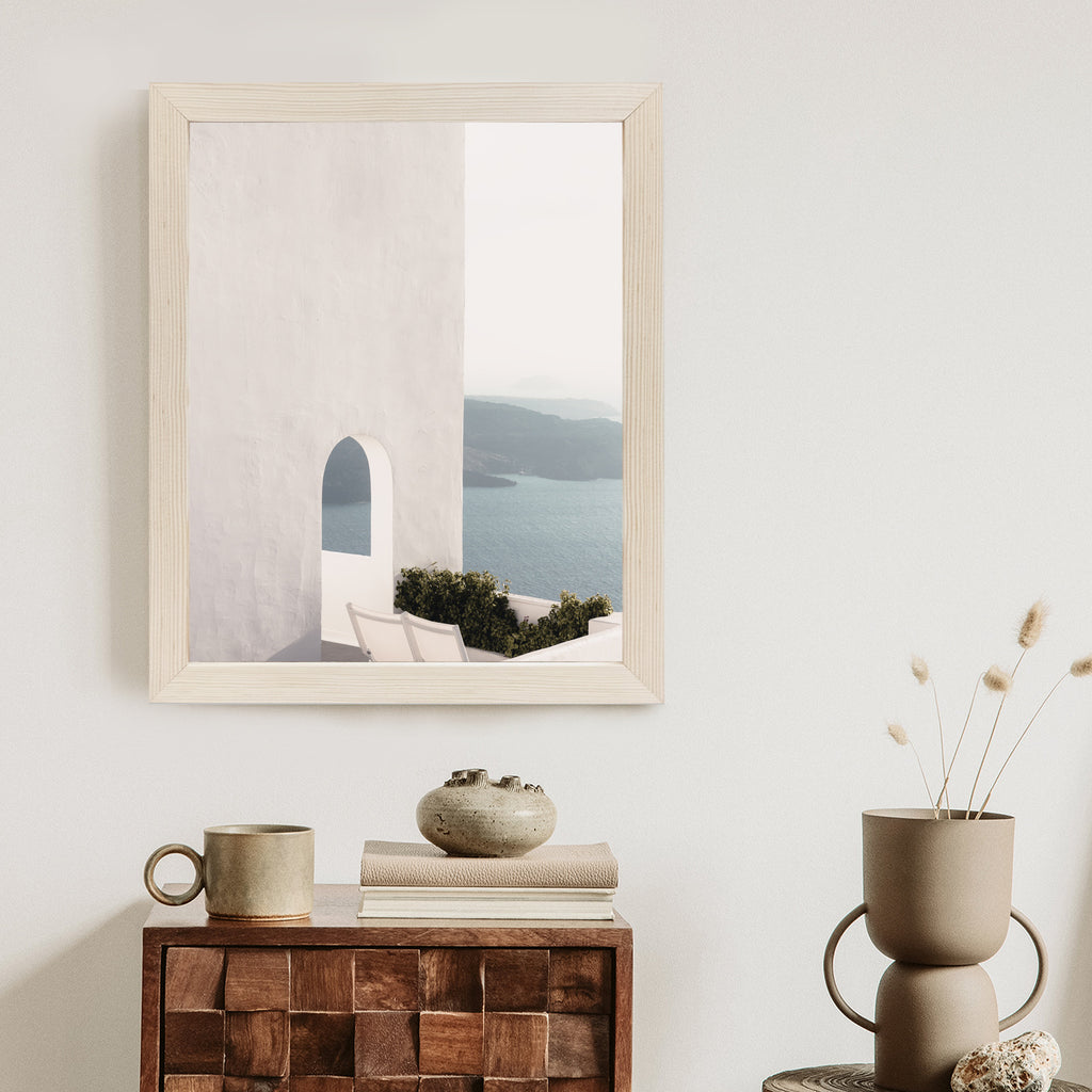 Plakat Biała Architektura Na Santorini Z Widokiem Na Morze Rama Aluminiowa Kolor Czarny