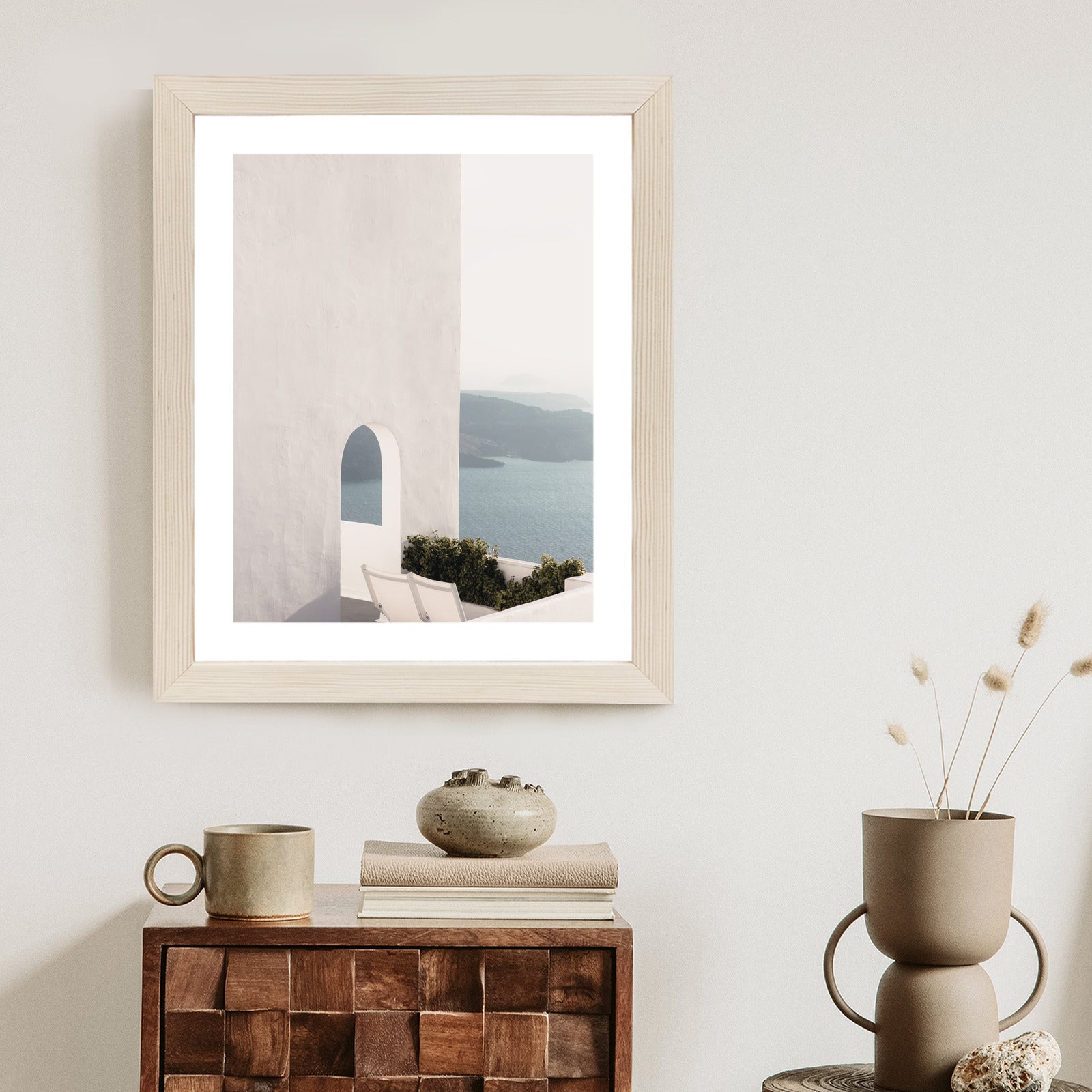 Plakat Biała Architektura Na Santorini Z Widokiem Na Morze Rama Aluminiowa Kolor Czarny