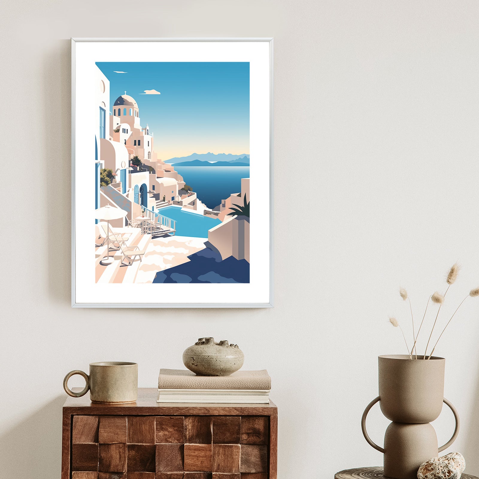 Plakat Grecka Architektura Na Santorini I Błękitne Morze Rama Aluminiowa Kolor Czarny