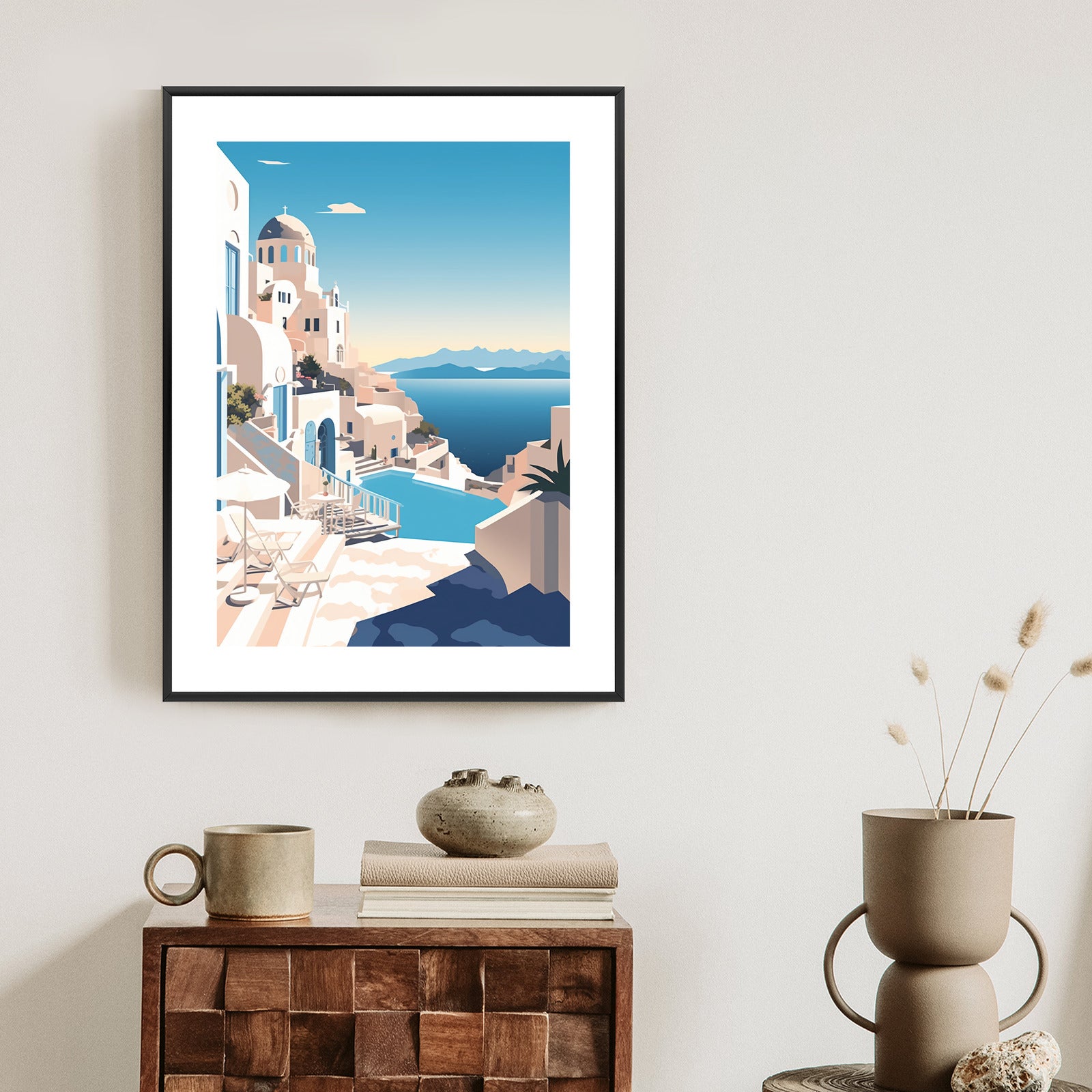 Plakat Grecka Architektura Na Santorini I Błękitne Morze Rama Aluminiowa Kolor Czarny