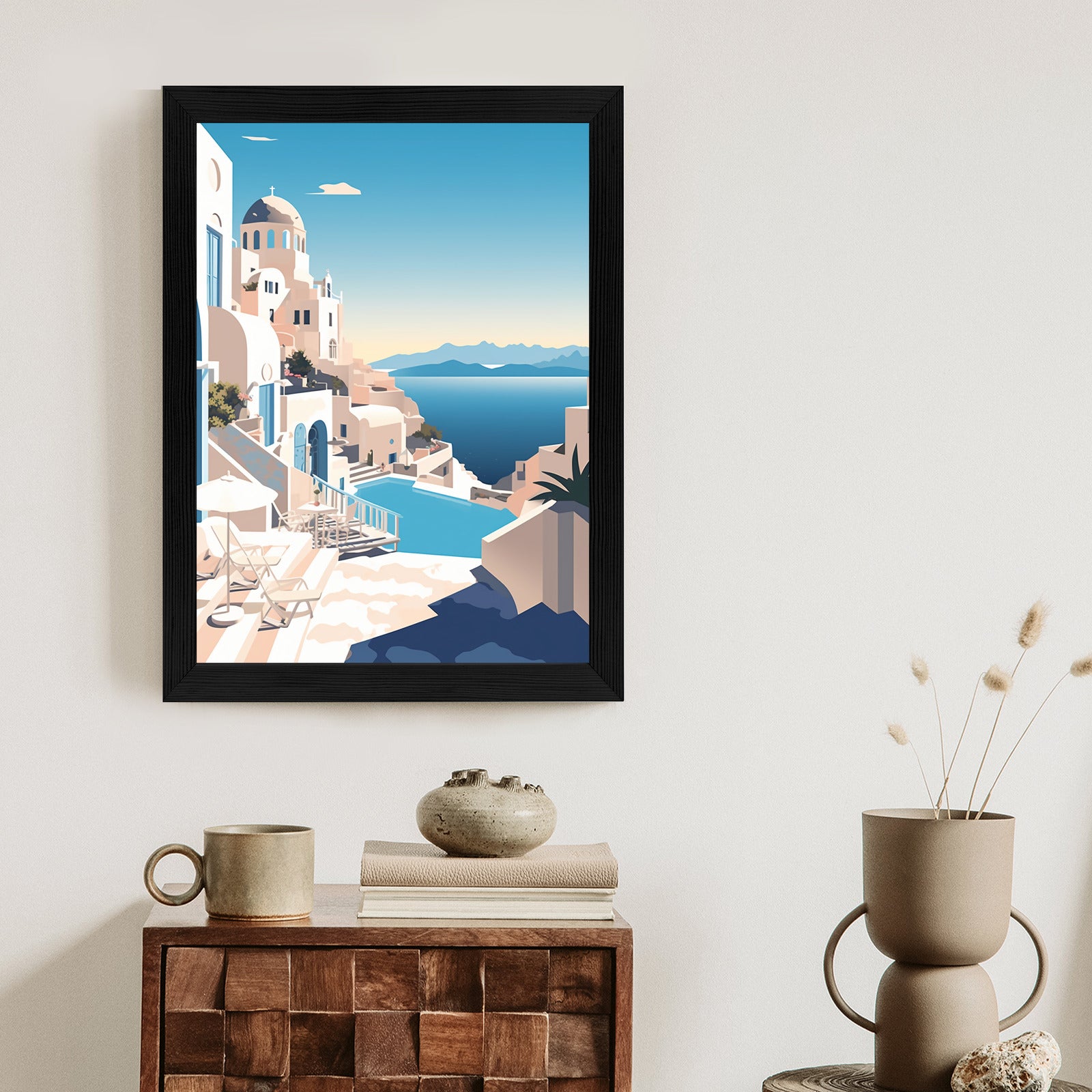 Plakat Grecka Architektura Na Santorini I Błękitne Morze Rama Aluminiowa Kolor Czarny