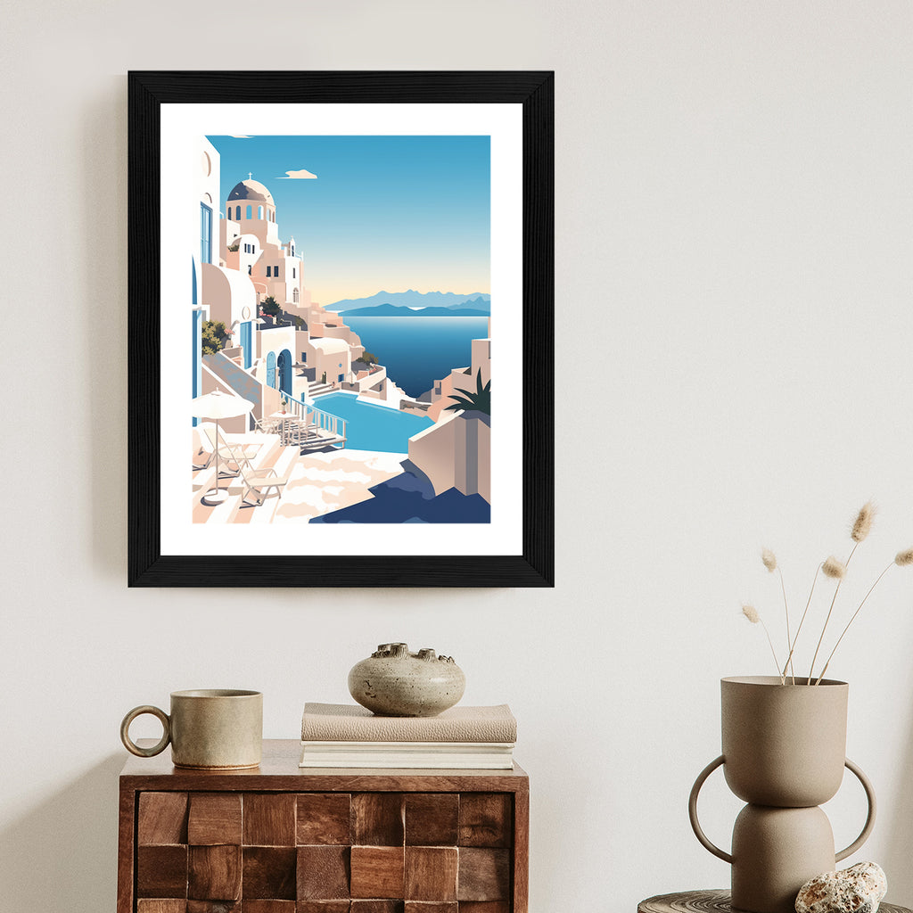 Plakat Grecka Architektura Na Santorini I Błękitne Morze Rama Aluminiowa Kolor Czarny