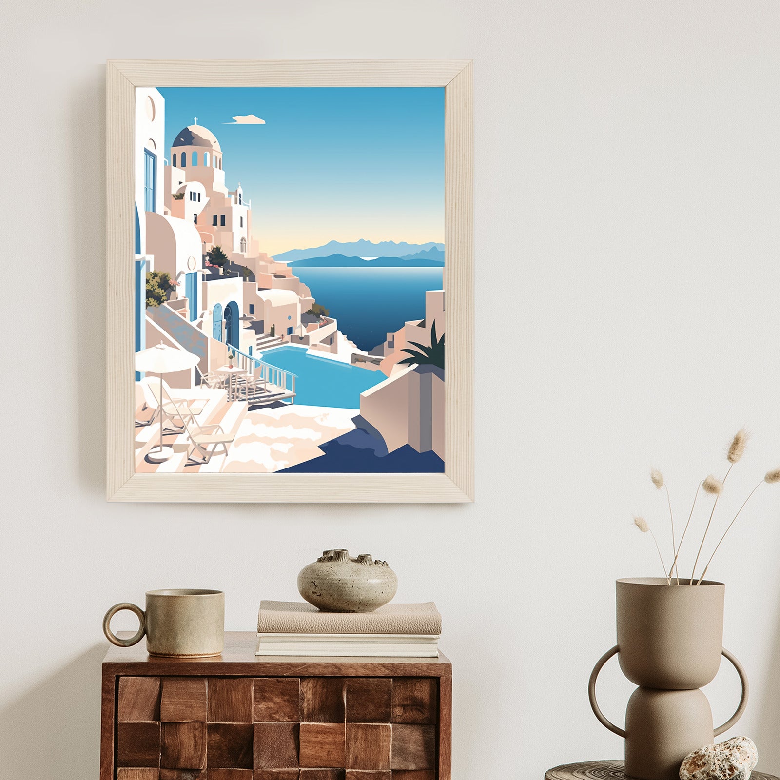 Plakat Grecka Architektura Na Santorini I Błękitne Morze Rama Aluminiowa Kolor Czarny