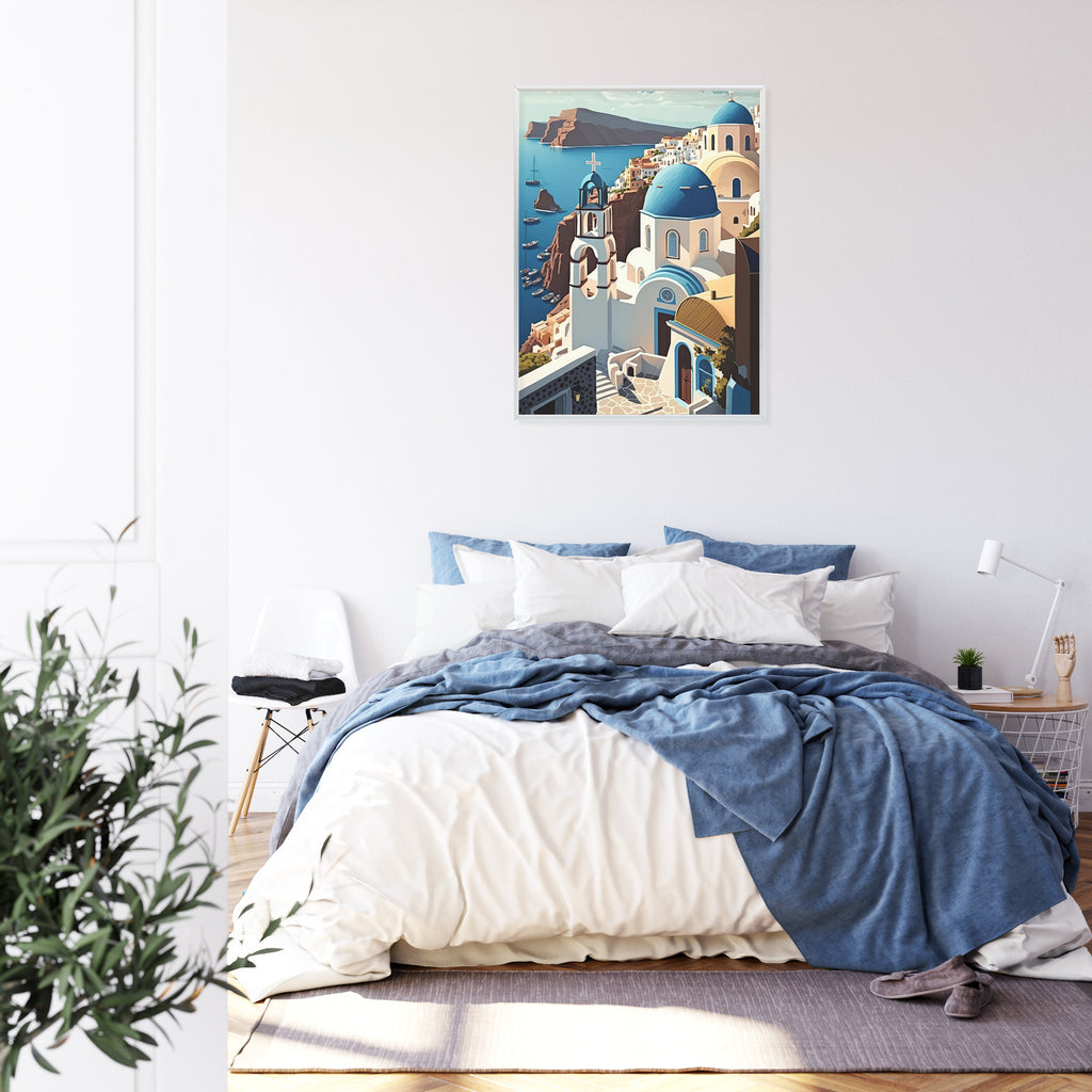 Plakat Architektura Santorini Z Widokiem Na Morze Egejskie Rama Aluminiowa Kolor Czarny