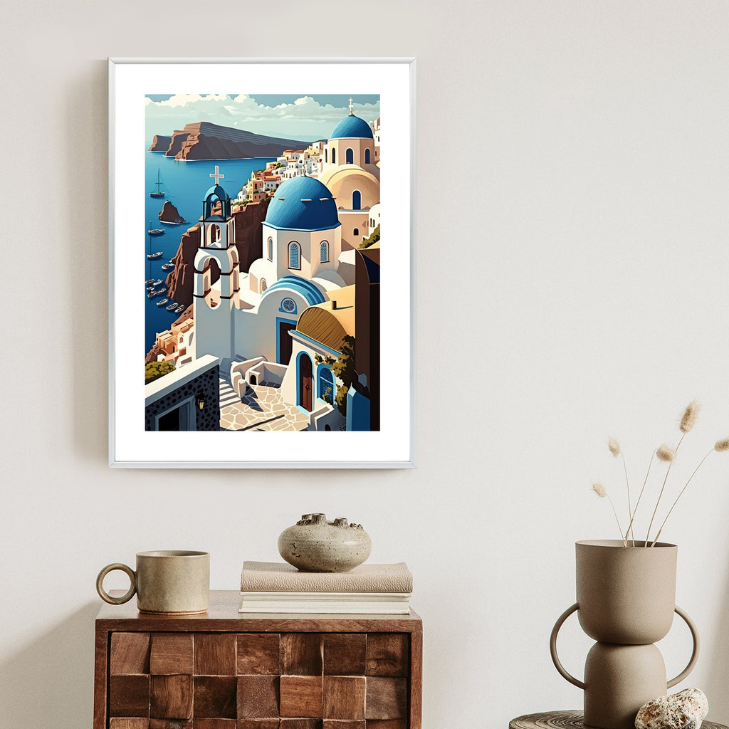 Plakat Architektura Santorini Z Widokiem Na Morze Egejskie Rama Aluminiowa Kolor Czarny
