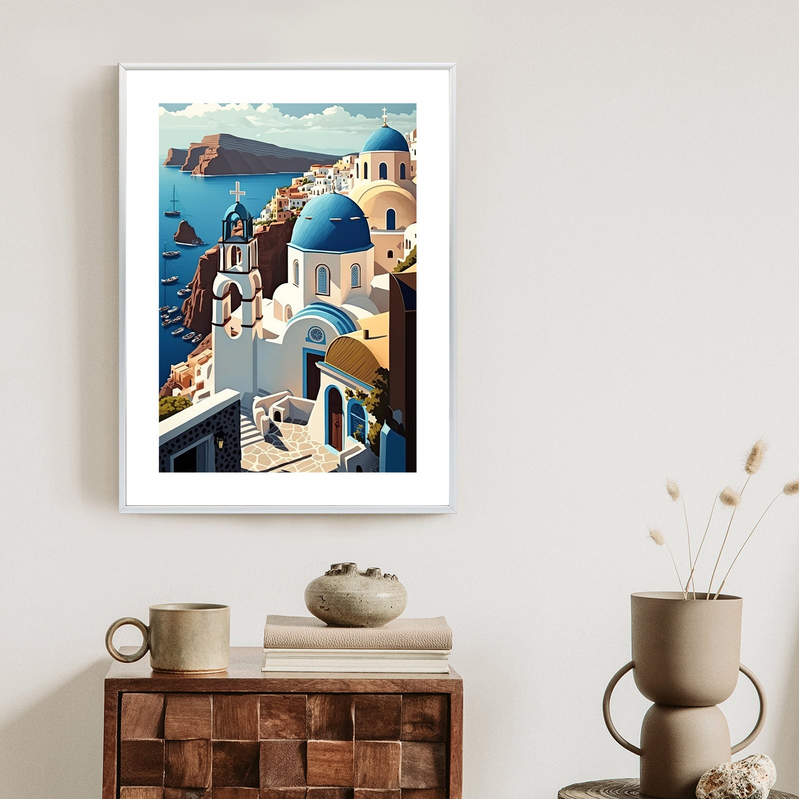 Plakat Architektura Santorini Z Widokiem Na Morze Egejskie Rama Aluminiowa Kolor Czarny