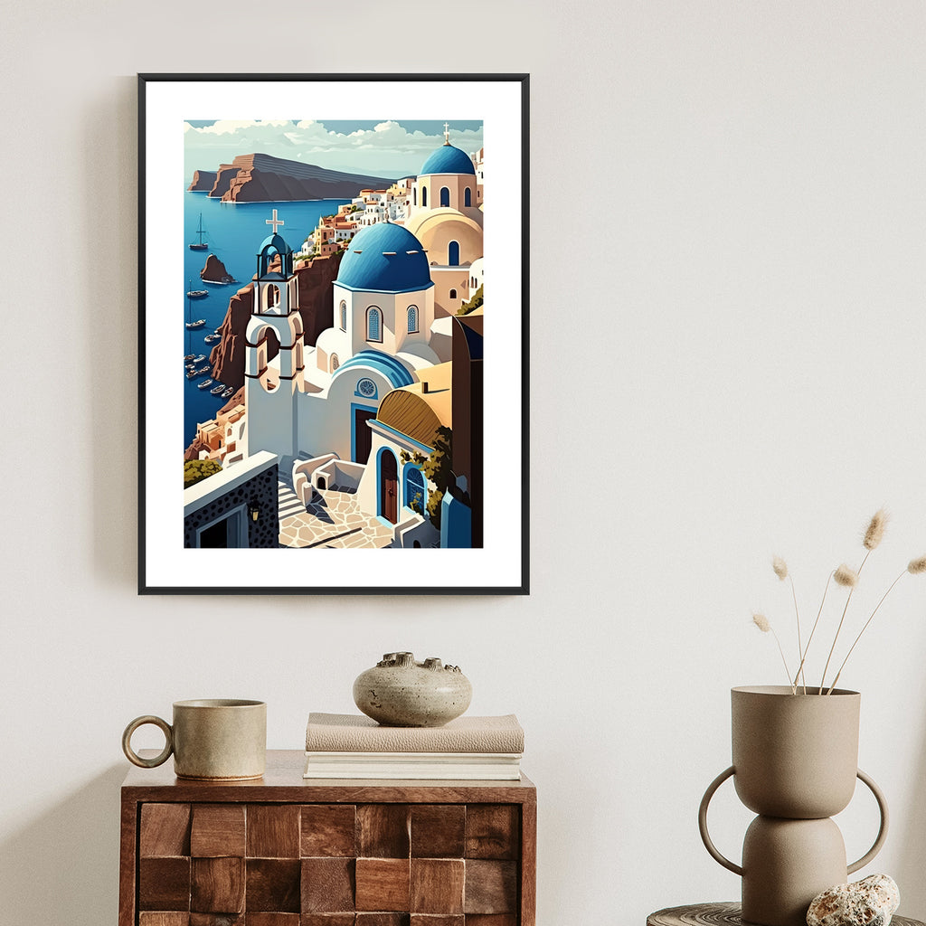 Plakat Architektura Santorini Z Widokiem Na Morze Egejskie Rama Aluminiowa Kolor Czarny