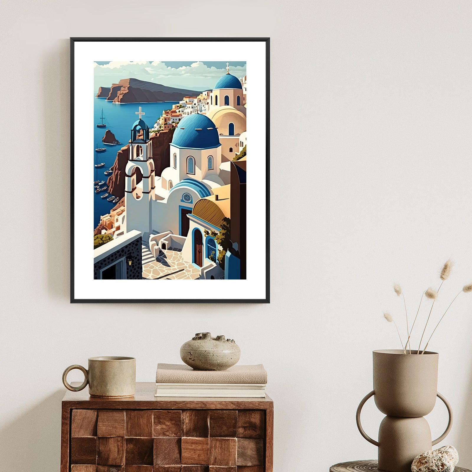 Plakat Architektura Santorini Z Widokiem Na Morze Egejskie Rama Aluminiowa Kolor Czarny