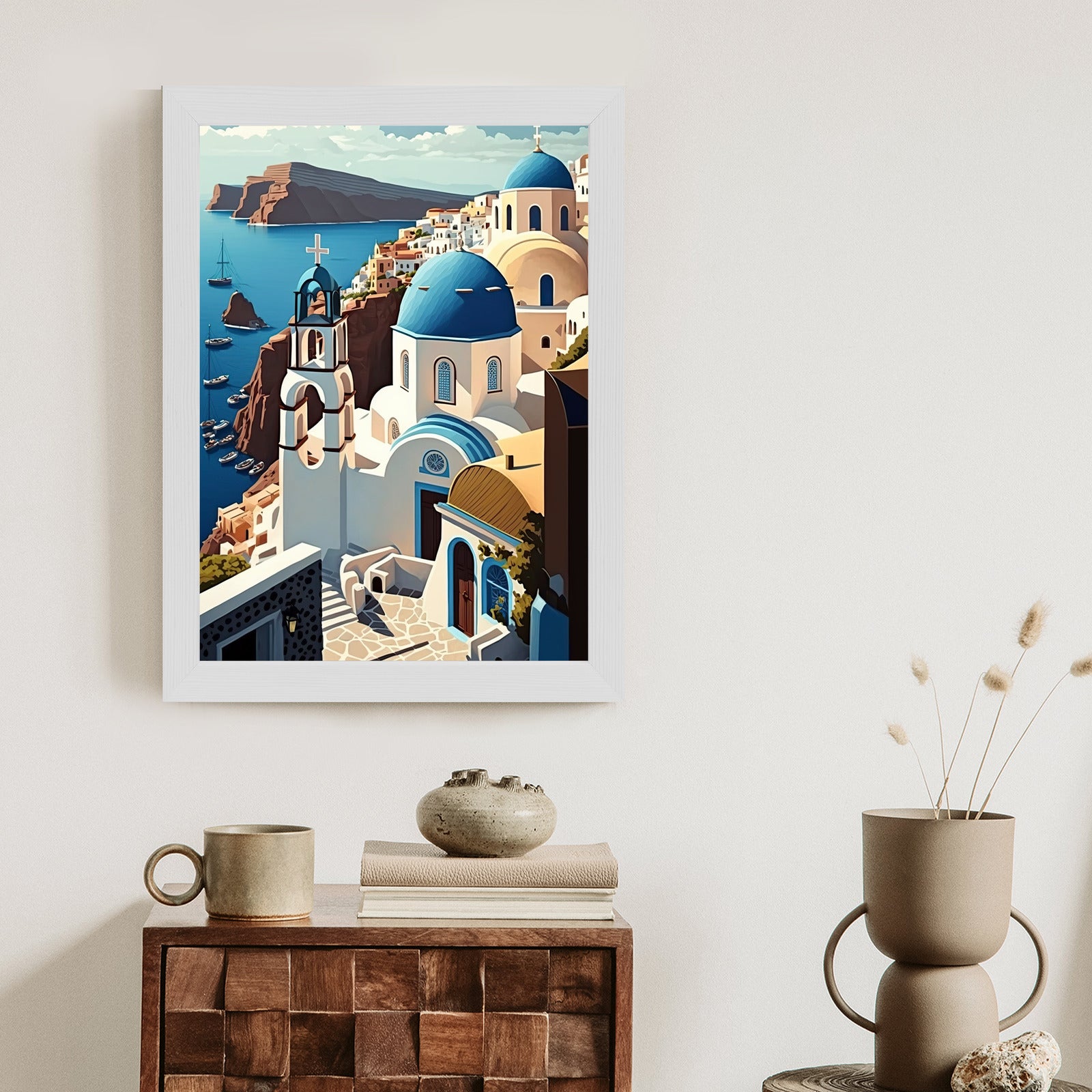 Plakat Architektura Santorini Z Widokiem Na Morze Egejskie Rama Aluminiowa Kolor Czarny