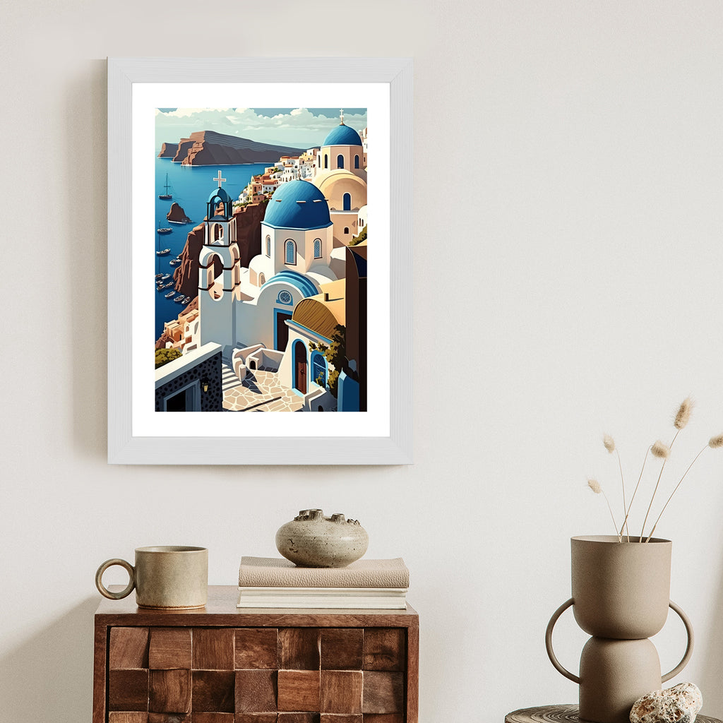 Plakat Architektura Santorini Z Widokiem Na Morze Egejskie Rama Aluminiowa Kolor Czarny