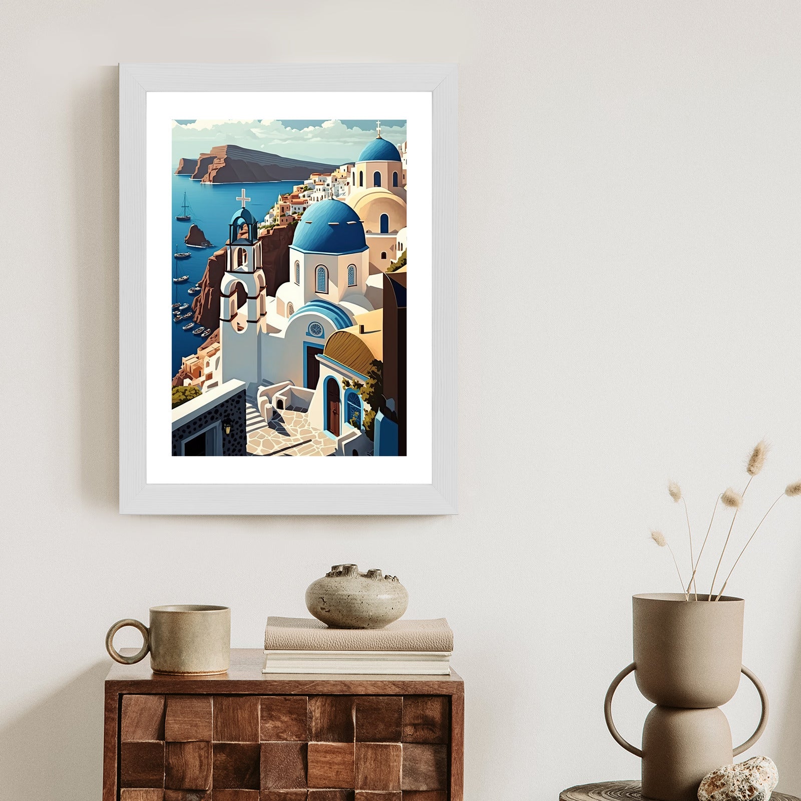 Plakat Architektura Santorini Z Widokiem Na Morze Egejskie Rama Aluminiowa Kolor Czarny