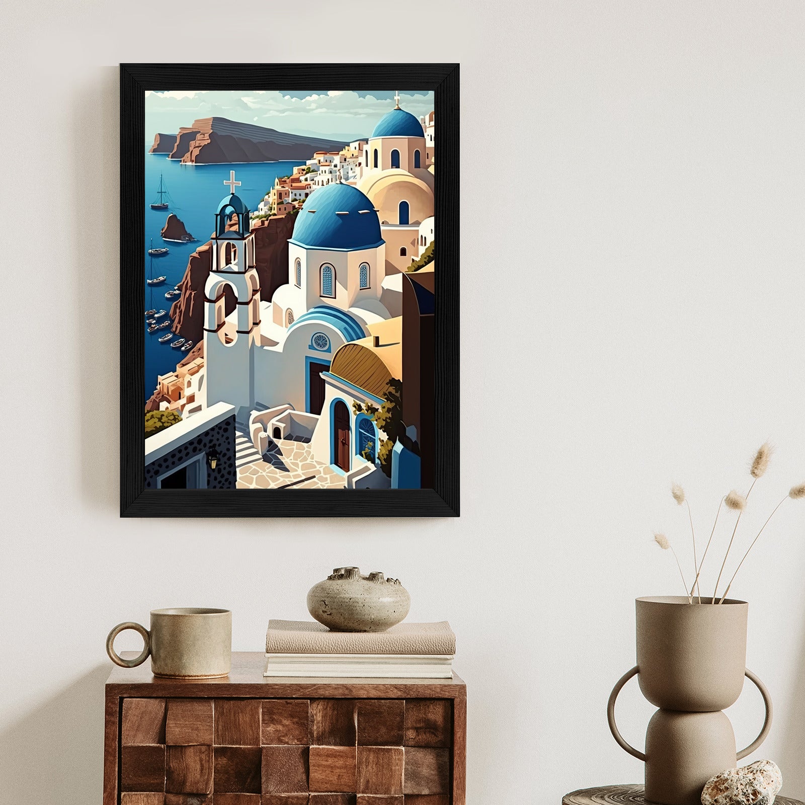 Plakat Architektura Santorini Z Widokiem Na Morze Egejskie Rama Aluminiowa Kolor Czarny