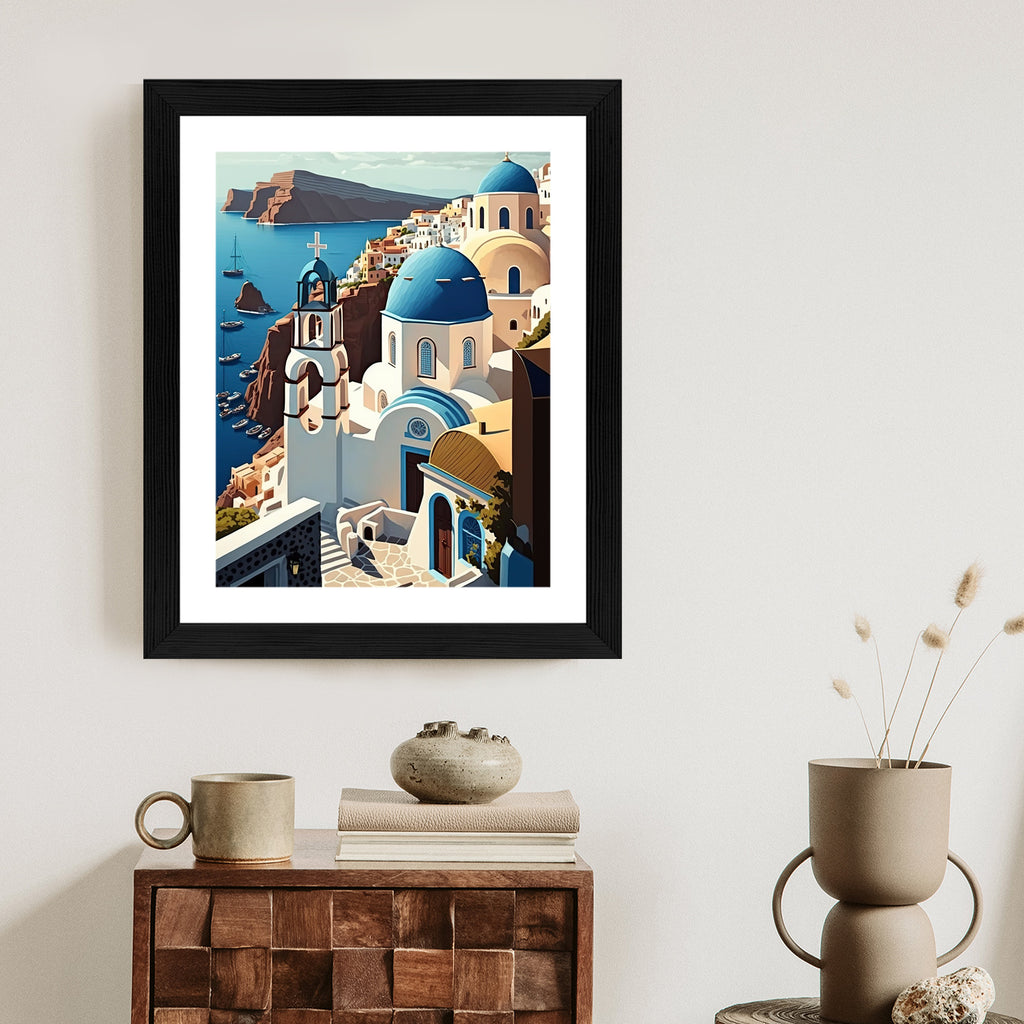 Plakat Architektura Santorini Z Widokiem Na Morze Egejskie Rama Aluminiowa Kolor Czarny