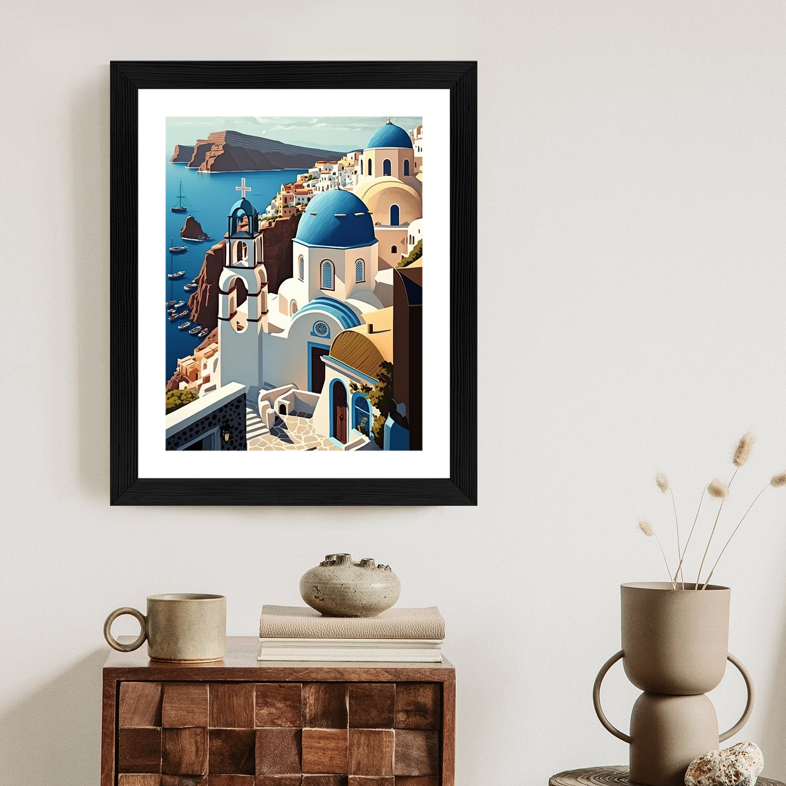 Plakat Architektura Santorini Z Widokiem Na Morze Egejskie Rama Aluminiowa Kolor Czarny