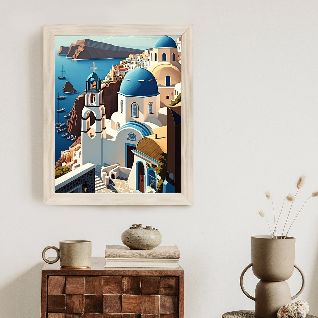 Plakat Architektura Santorini Z Widokiem Na Morze Egejskie Rama Aluminiowa Kolor Czarny
