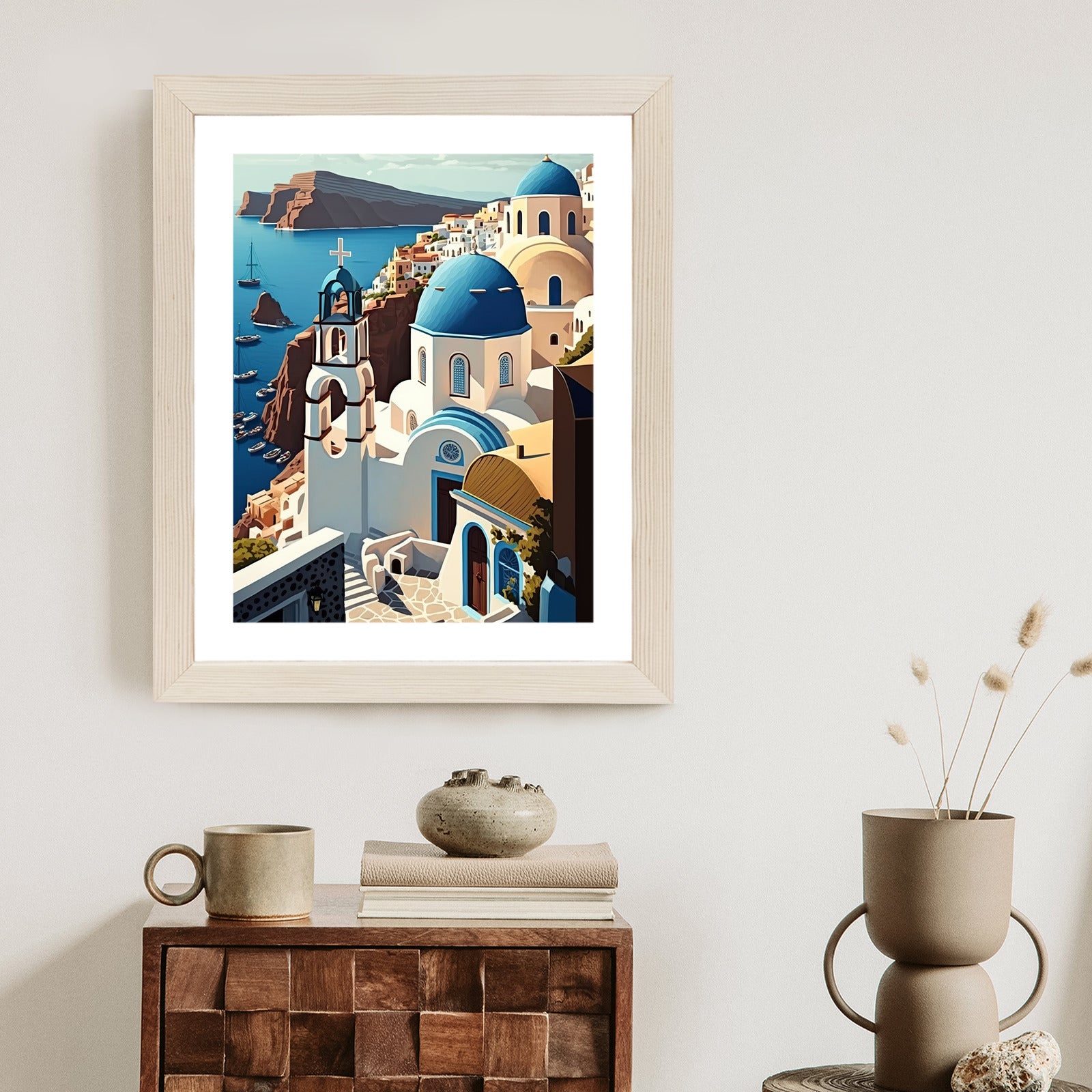 Plakat Architektura Santorini Z Widokiem Na Morze Egejskie Rama Aluminiowa Kolor Czarny