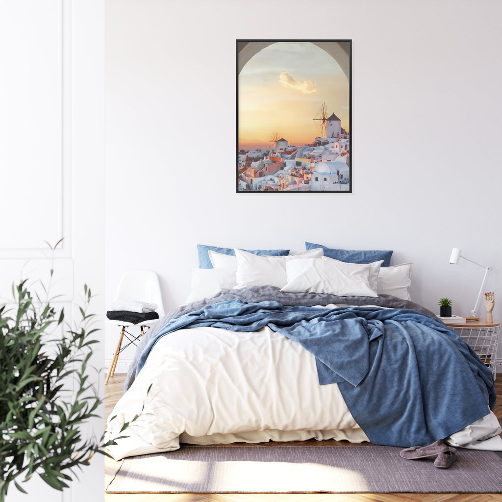 Plakat Oia Na Santorini O Zachodzie Słońca Rama Aluminiowa Kolor Czarny