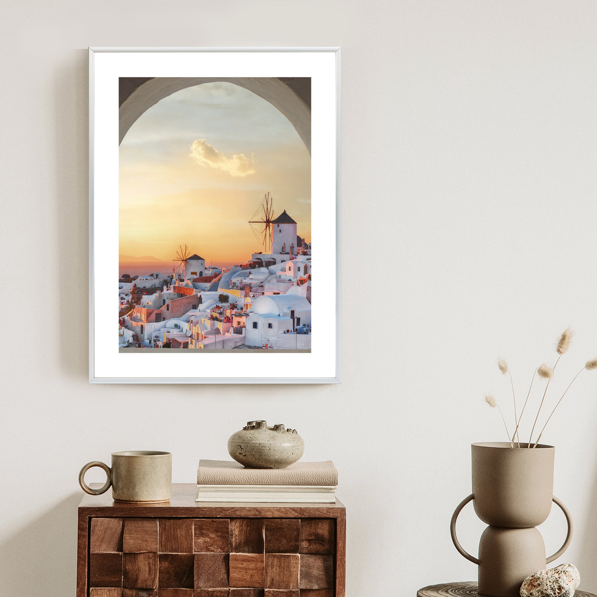 Plakat Oia Na Santorini O Zachodzie Słońca Rama Aluminiowa Kolor Czarny