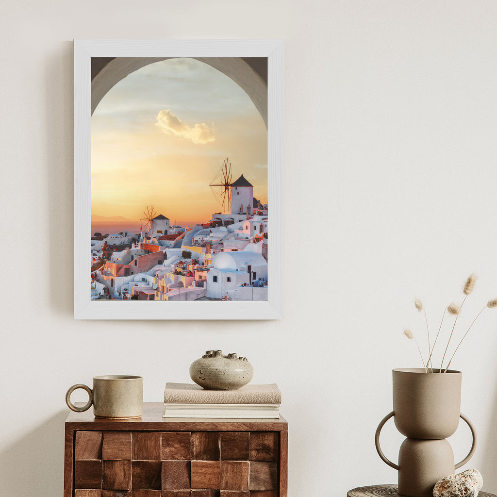 Plakat Oia Na Santorini O Zachodzie Słońca Rama Aluminiowa Kolor Czarny