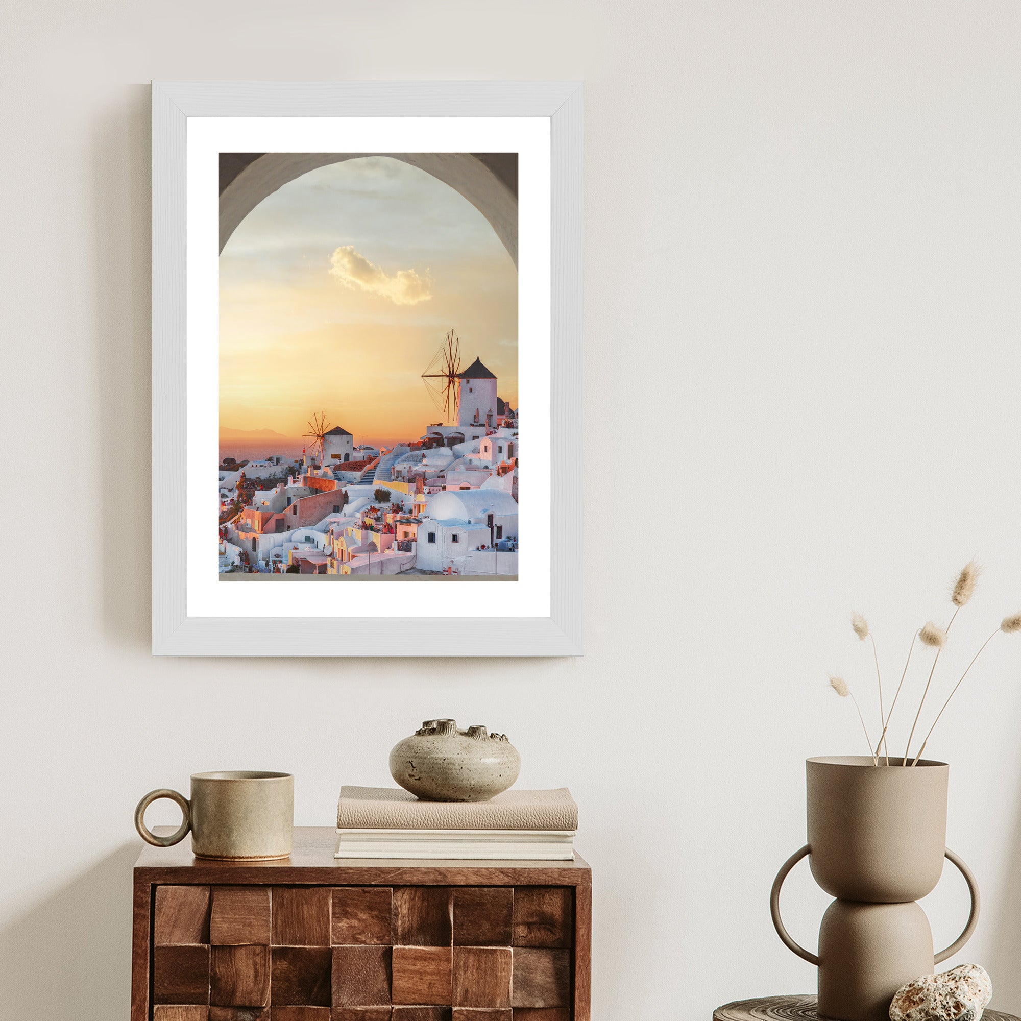 Plakat Oia Na Santorini O Zachodzie Słońca Rama Aluminiowa Kolor Czarny
