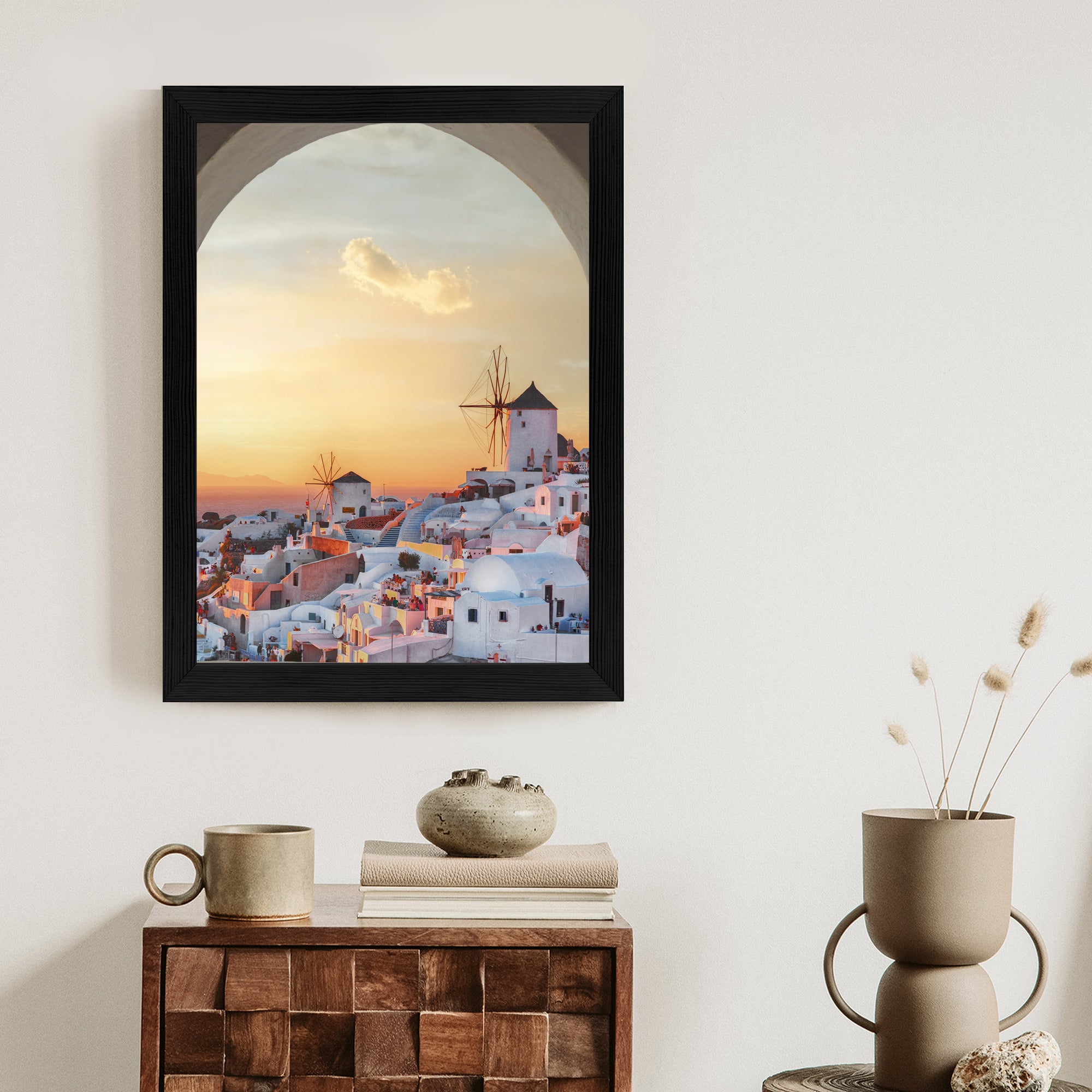 Plakat Oia Na Santorini O Zachodzie Słońca Rama Aluminiowa Kolor Czarny