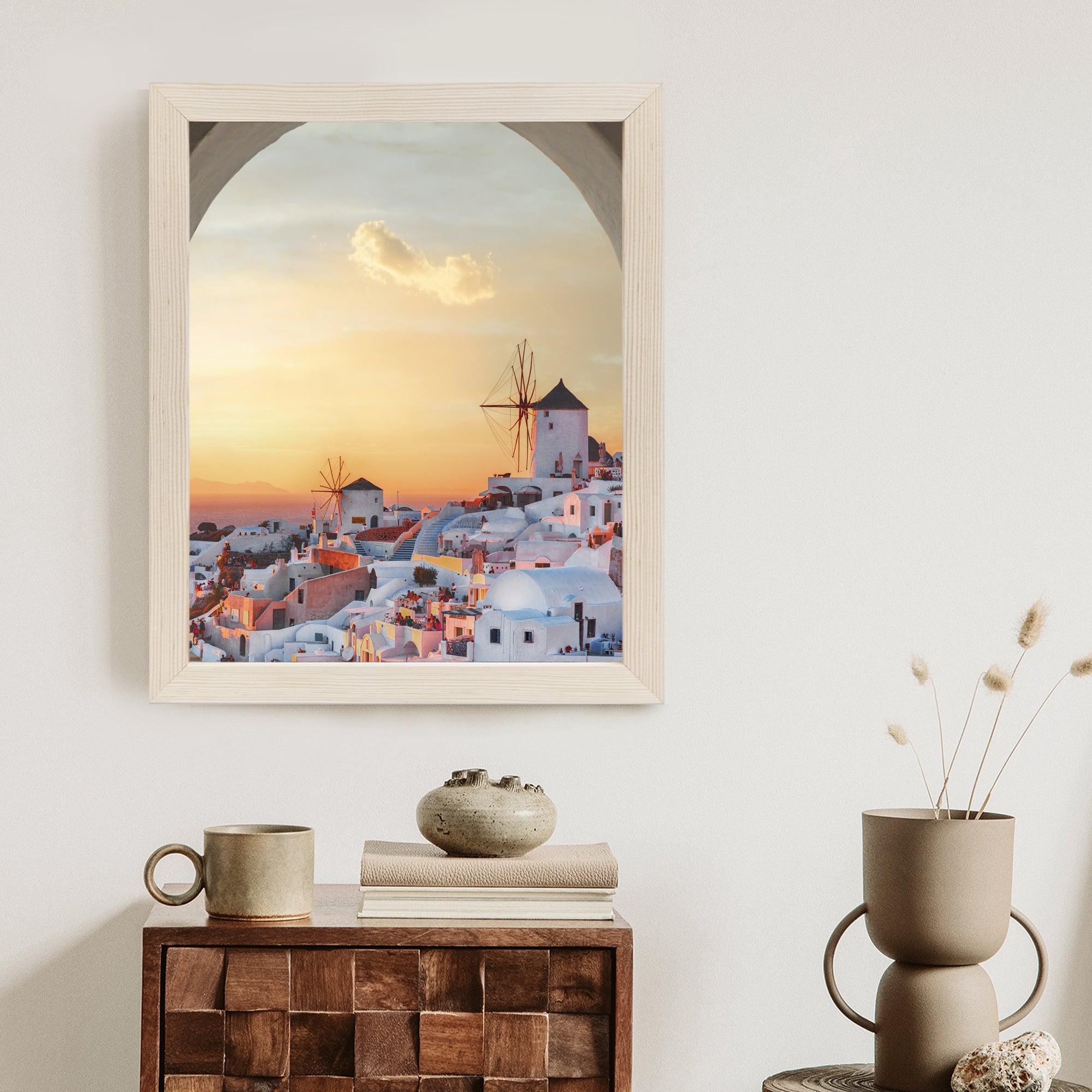 Plakat Oia Na Santorini O Zachodzie Słońca Rama Aluminiowa Kolor Czarny