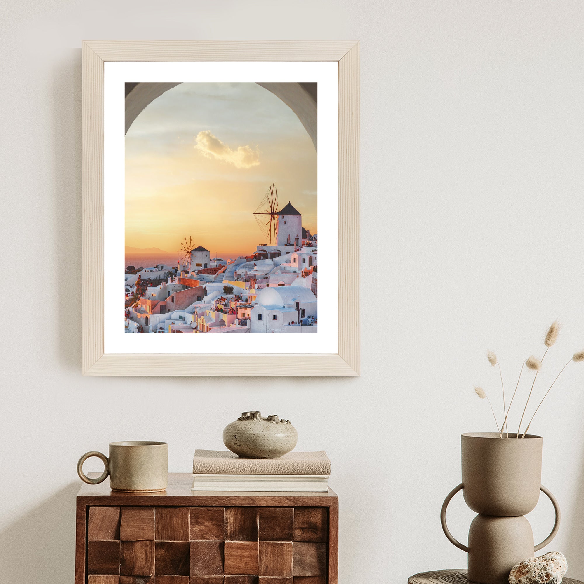 Plakat Oia Na Santorini O Zachodzie Słońca Rama Aluminiowa Kolor Czarny