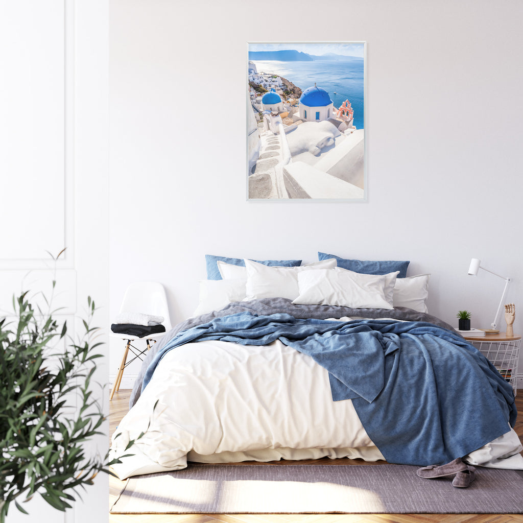 Plakat Biało Niebieska Architektura Miasteczka Oia Rama Aluminiowa Kolor Czarny