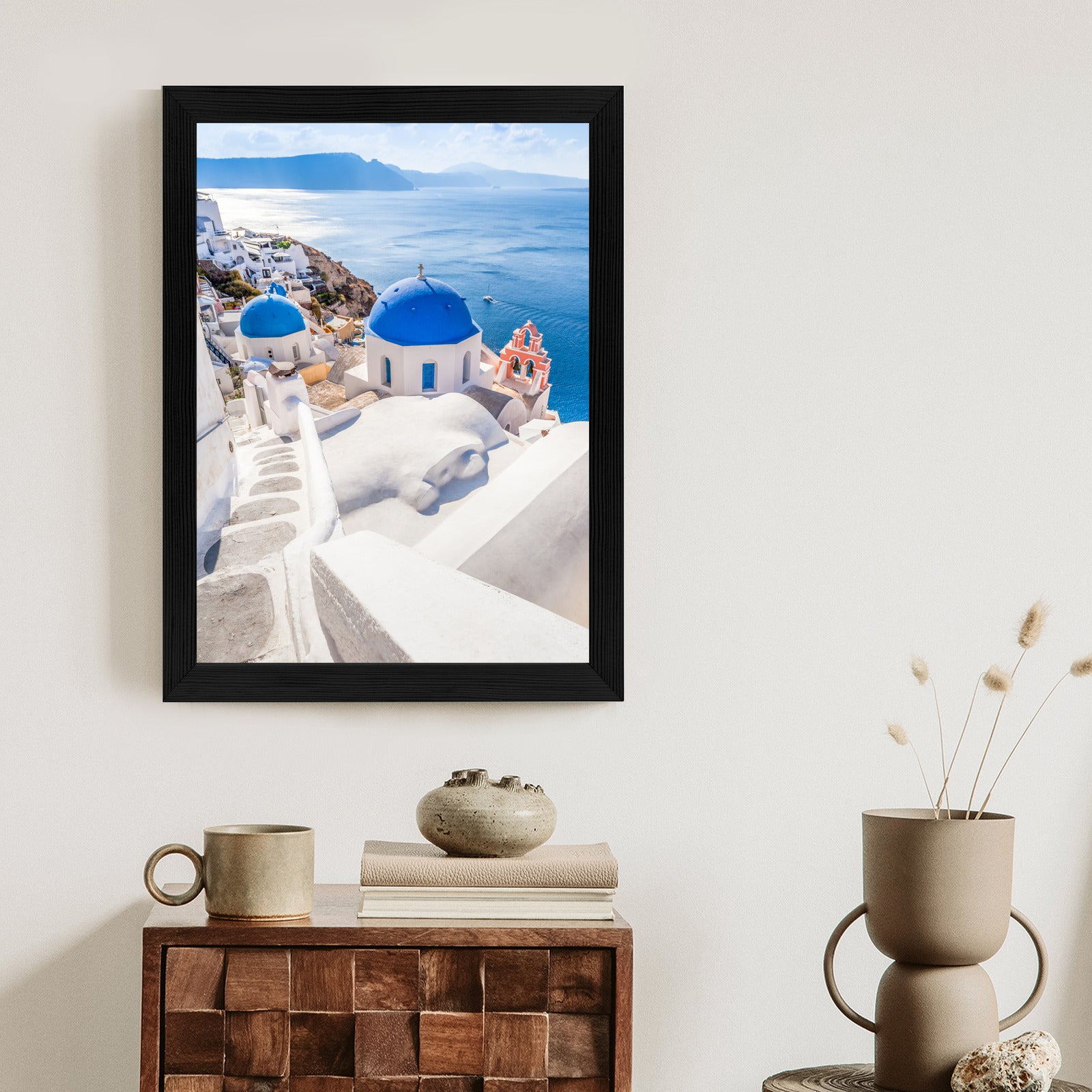 Plakat Biało Niebieska Architektura Miasteczka Oia Rama Aluminiowa Kolor Czarny