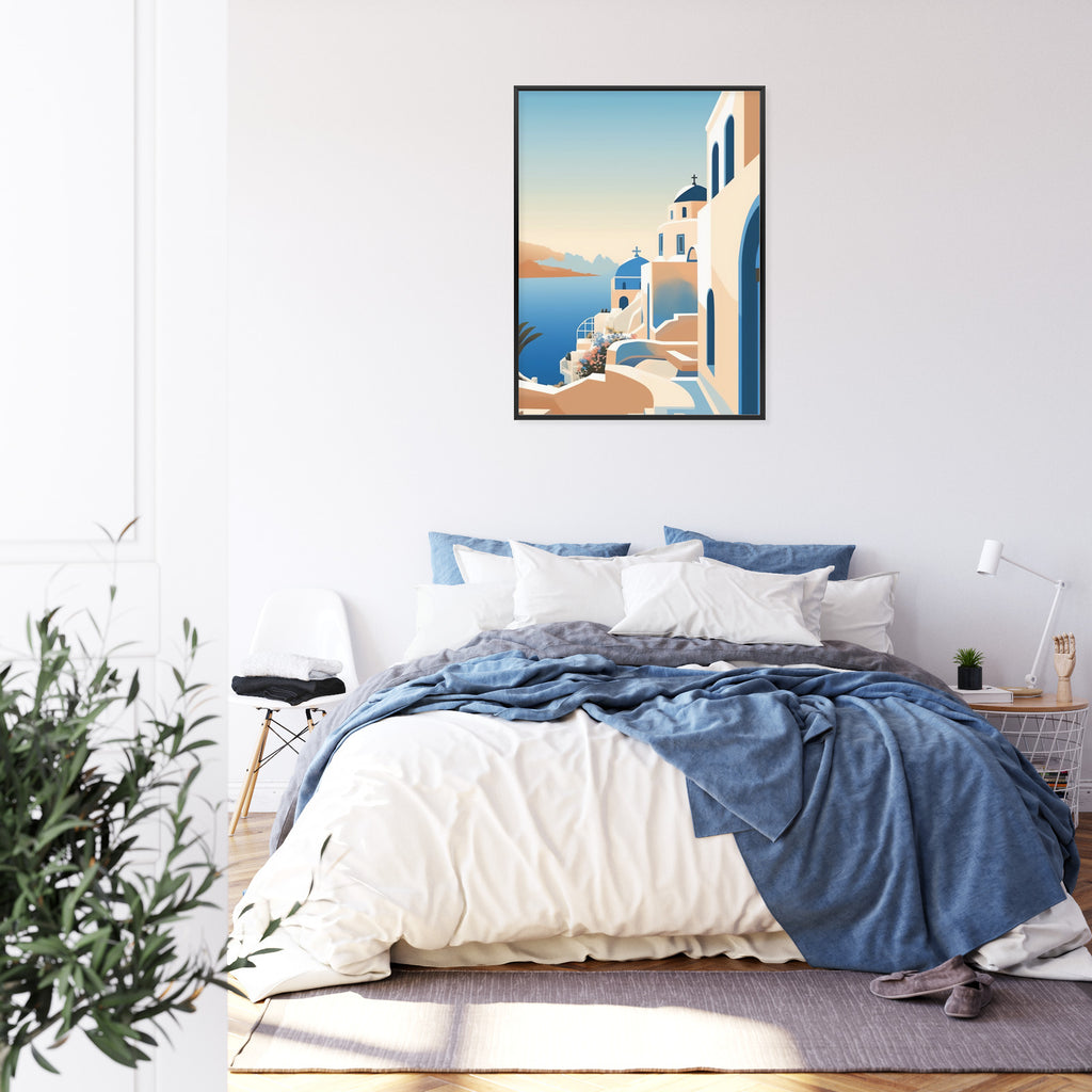 Plakat Malowniczy Widok Na Santorini Ilustracja Rama Aluminiowa Kolor Czarny