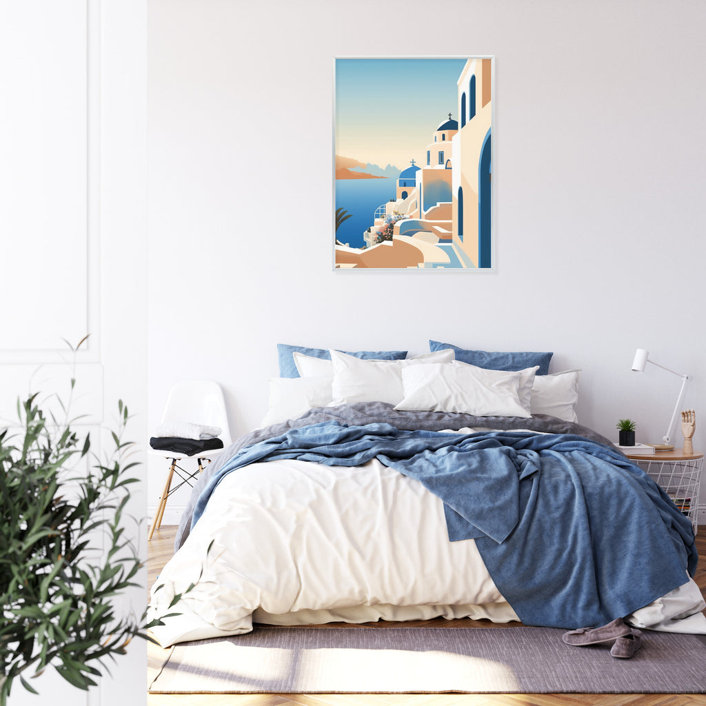 Plakat Malowniczy Widok Na Santorini Ilustracja Rama Aluminiowa Kolor Czarny