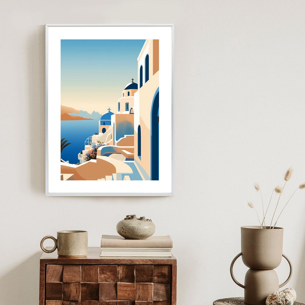 Plakat Malowniczy Widok Na Santorini Ilustracja Rama Aluminiowa Kolor Czarny