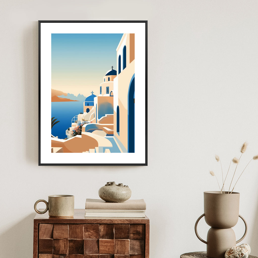 Plakat Malowniczy Widok Na Santorini Ilustracja Rama Aluminiowa Kolor Czarny