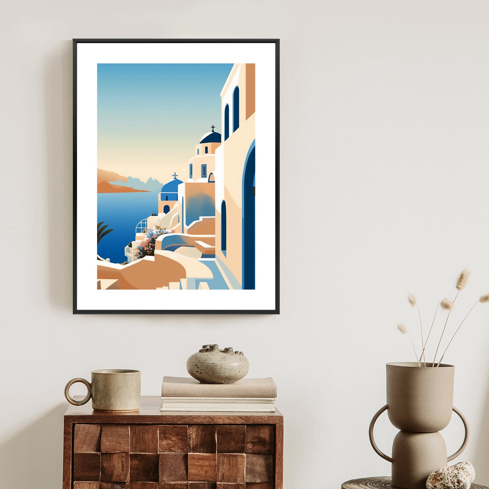 Plakat Malowniczy Widok Na Santorini Ilustracja Rama Aluminiowa Kolor Czarny