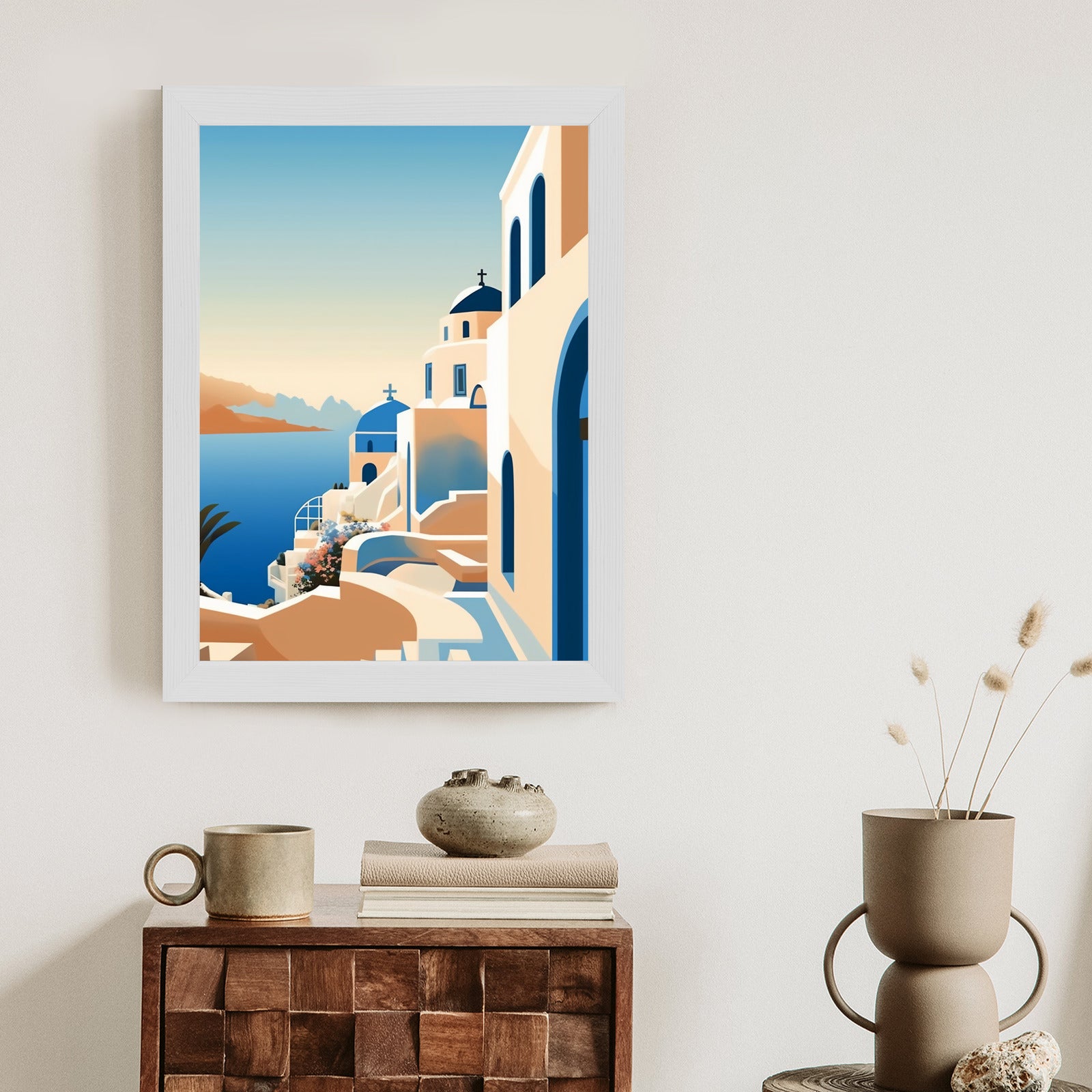 Plakat Malowniczy Widok Na Santorini Ilustracja Rama Aluminiowa Kolor Czarny