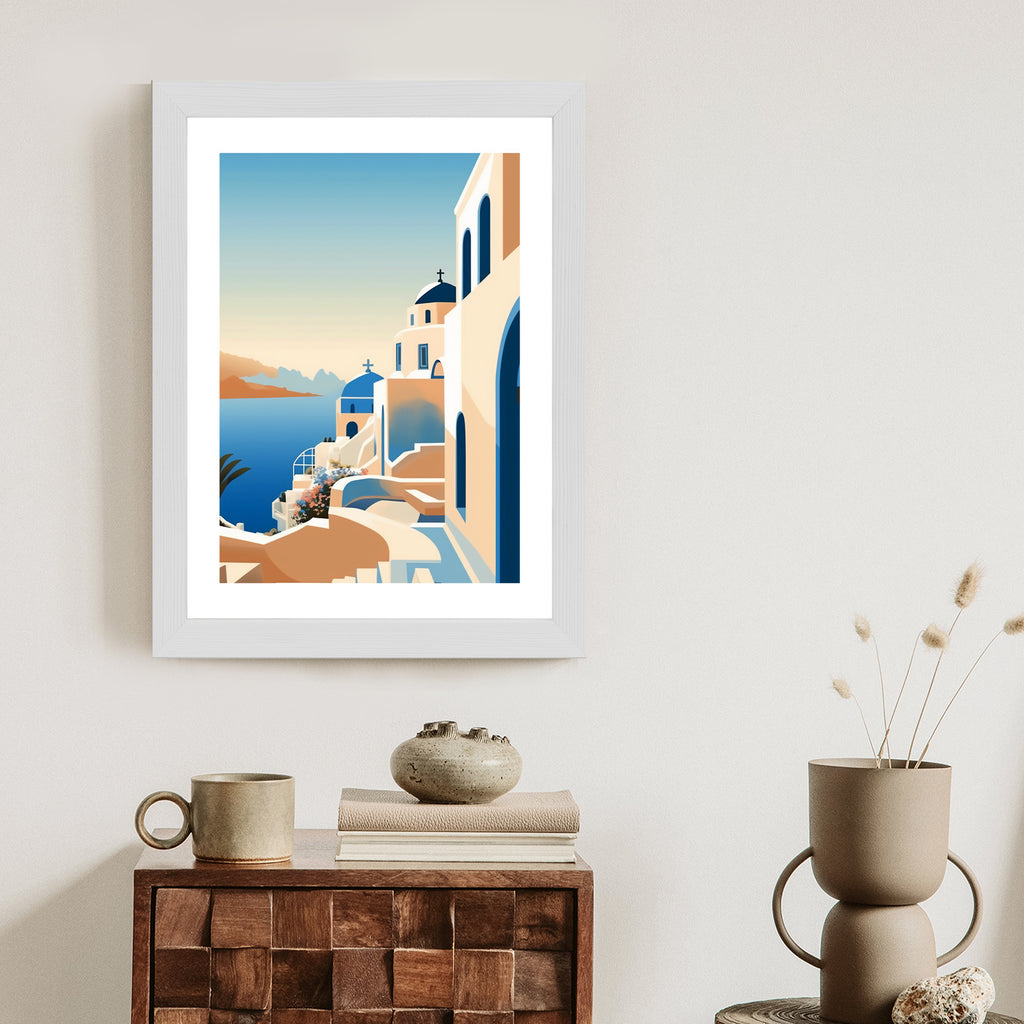Plakat Malowniczy Widok Na Santorini Ilustracja Rama Aluminiowa Kolor Czarny