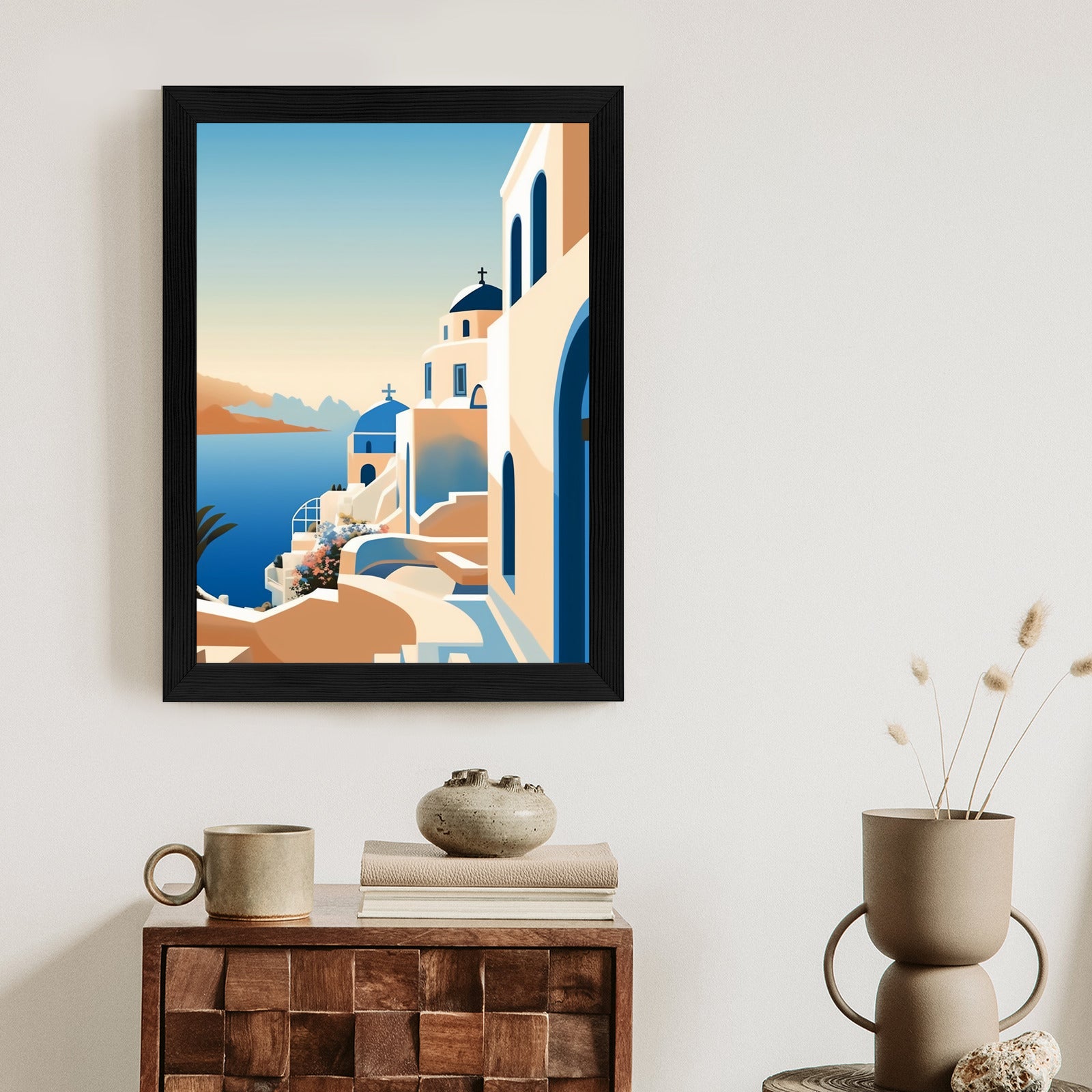 Plakat Malowniczy Widok Na Santorini Ilustracja Rama Aluminiowa Kolor Czarny