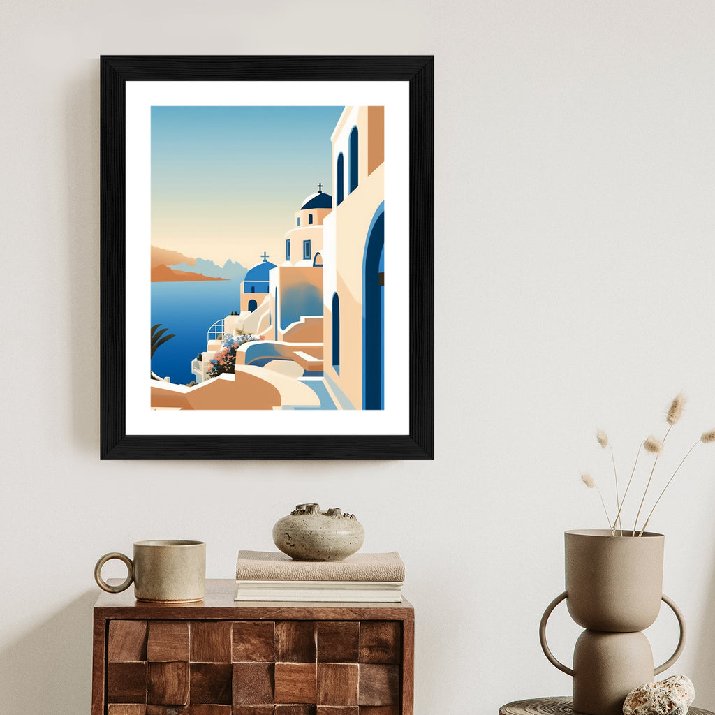 Plakat Malowniczy Widok Na Santorini Ilustracja Rama Aluminiowa Kolor Czarny