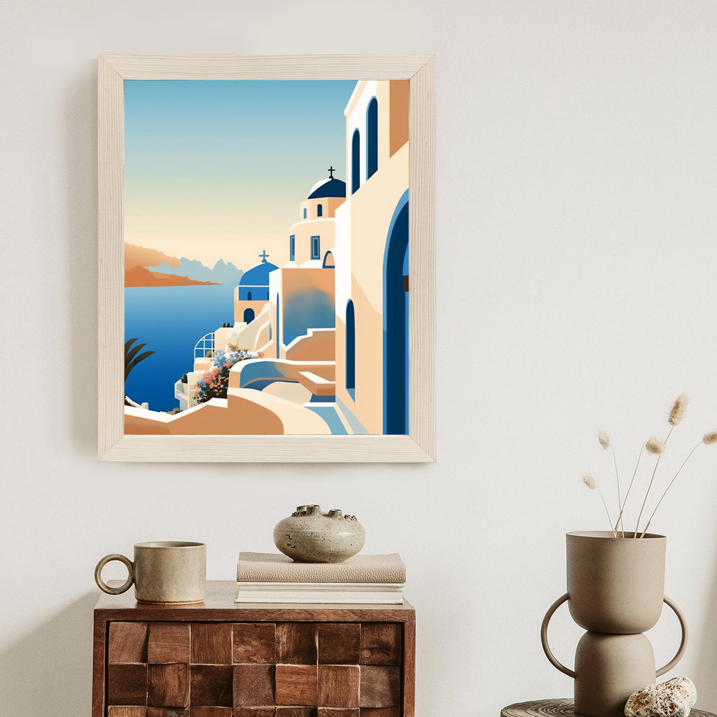 Plakat Malowniczy Widok Na Santorini Ilustracja Rama Aluminiowa Kolor Czarny
