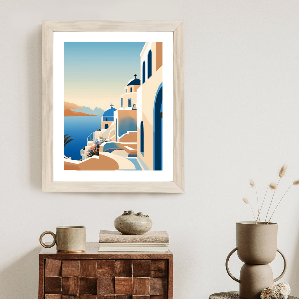 Plakat Malowniczy Widok Na Santorini Ilustracja Rama Aluminiowa Kolor Czarny