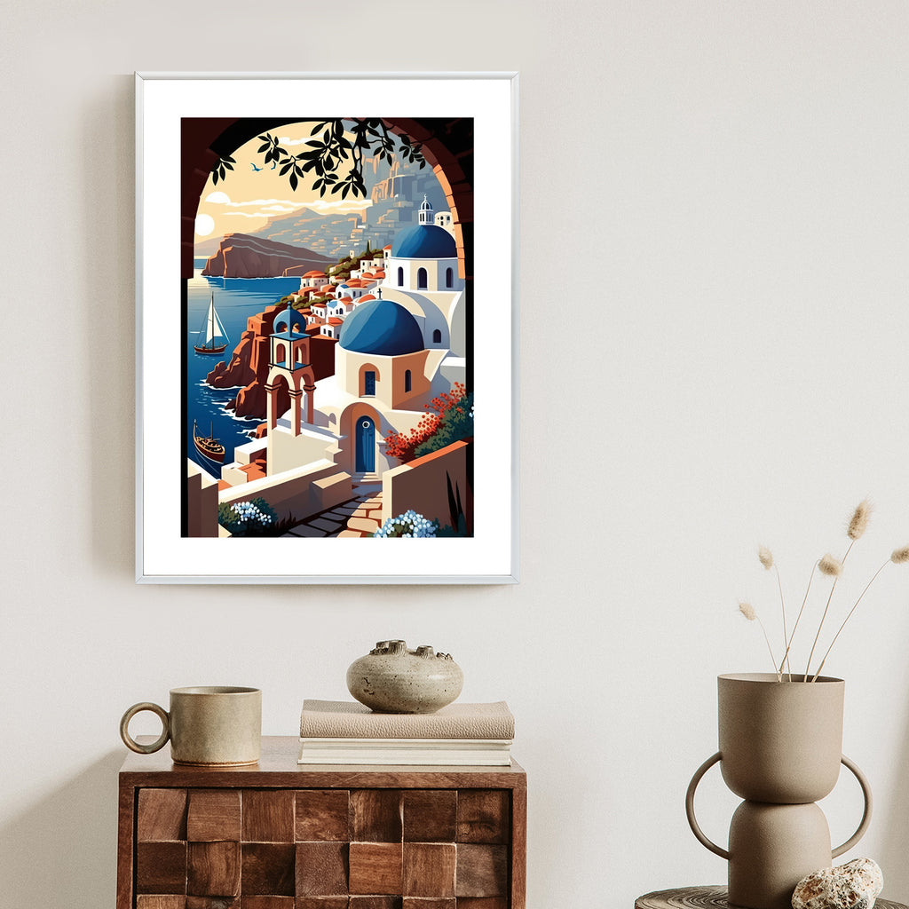 Plakat Ilustracja Greckiej Architektury Santorini Rama Aluminiowa Kolor Czarny