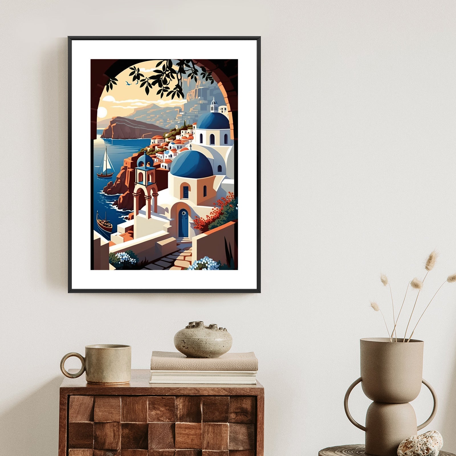 Plakat Ilustracja Greckiej Architektury Santorini Rama Aluminiowa Kolor Czarny