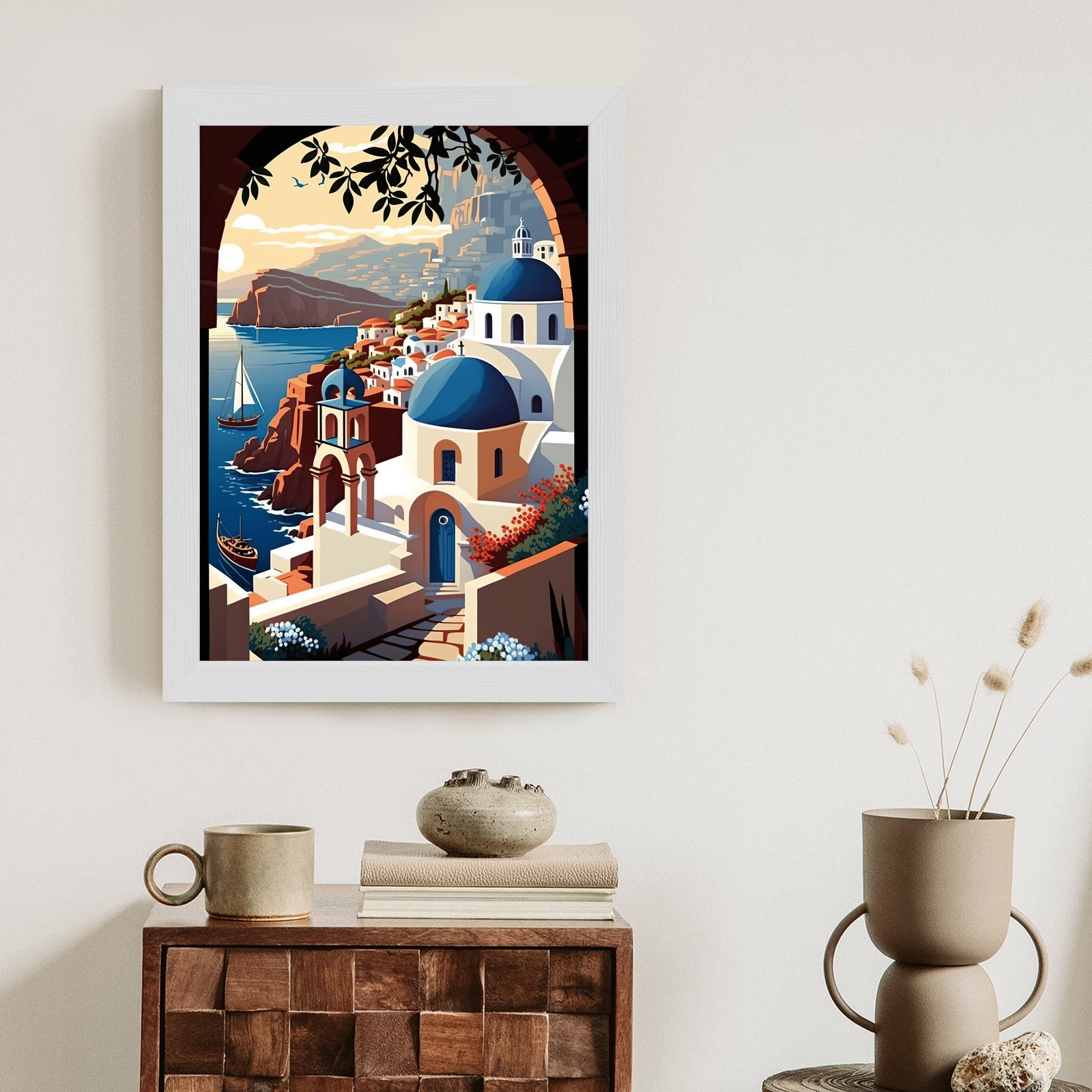 Plakat Ilustracja Greckiej Architektury Santorini Rama Aluminiowa Kolor Czarny