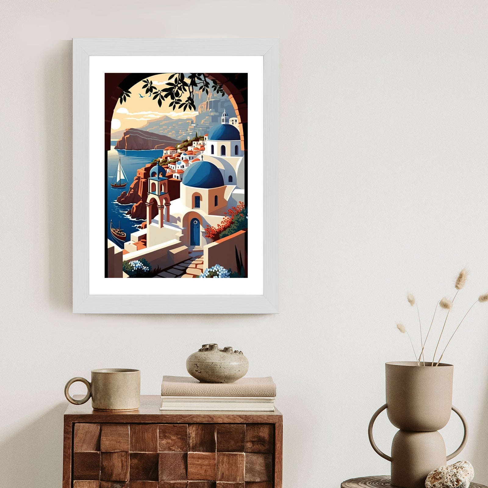 Plakat Ilustracja Greckiej Architektury Santorini Rama Aluminiowa Kolor Czarny