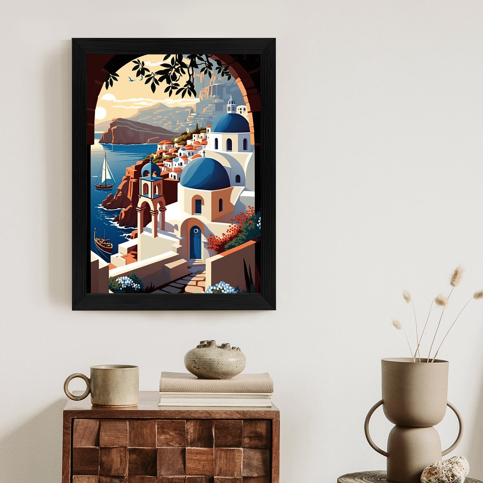 Plakat Ilustracja Greckiej Architektury Santorini Rama Aluminiowa Kolor Czarny