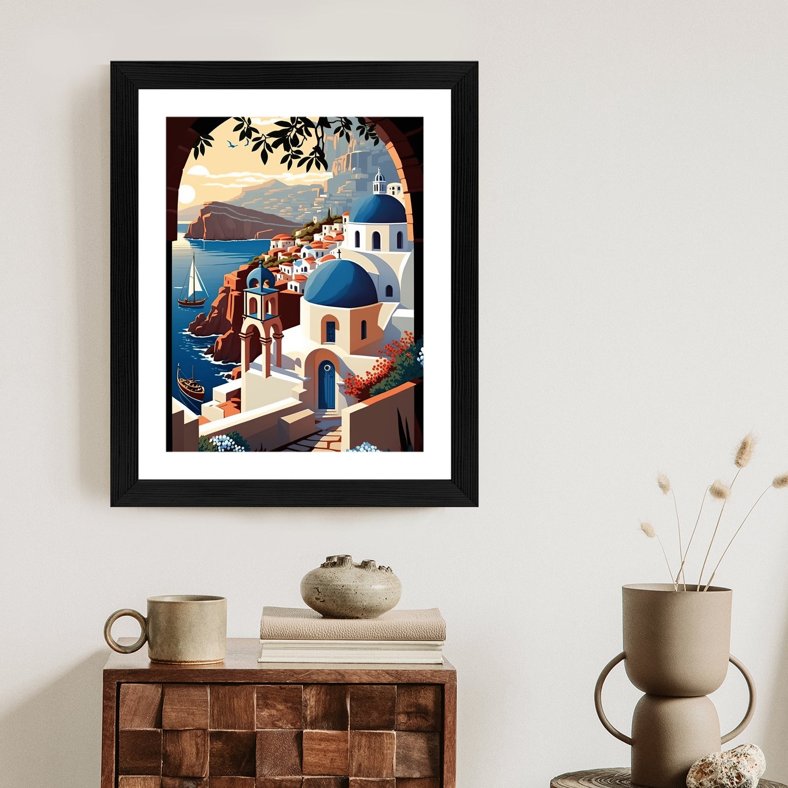 Plakat Ilustracja Greckiej Architektury Santorini Rama Aluminiowa Kolor Czarny