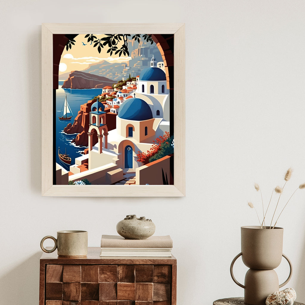 Plakat Ilustracja Greckiej Architektury Santorini Rama Aluminiowa Kolor Czarny
