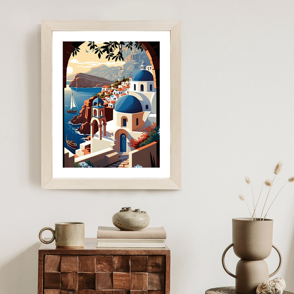 Plakat Ilustracja Greckiej Architektury Santorini Rama Aluminiowa Kolor Czarny