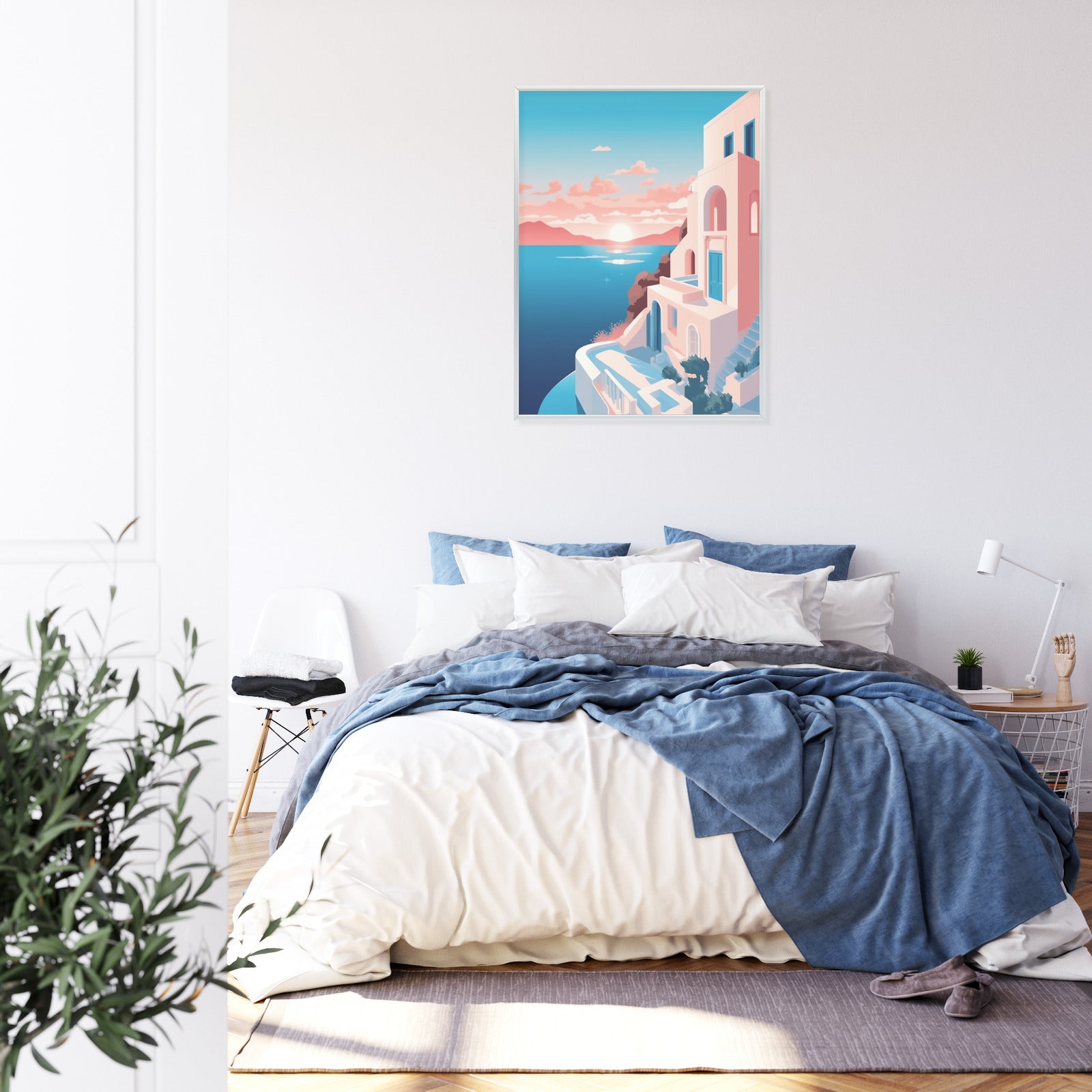 Plakat Ilustracja Z Zachodem Słońca Na Santorini Rama Aluminiowa Kolor Czarny