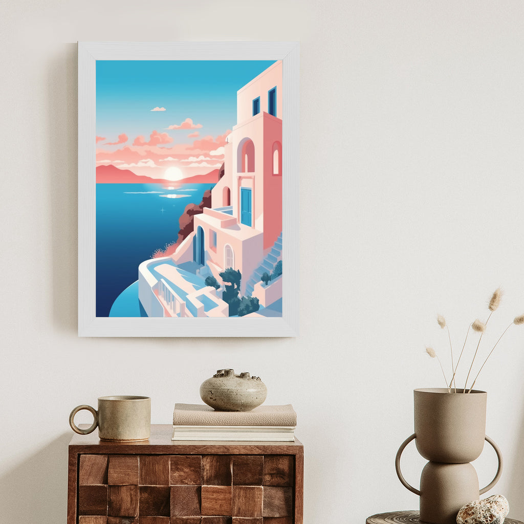 Plakat Ilustracja Z Zachodem Słońca Na Santorini Rama Aluminiowa Kolor Czarny
